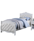 White Full Size Bed Youth Bedroom Furniture White Faux Leather Headboard Footboard Plywood 1Pc Bedframe Box Spring Required Full White Wood Bedroom Classic,Traditional Pine Bed Frame Faux Leather Plywood