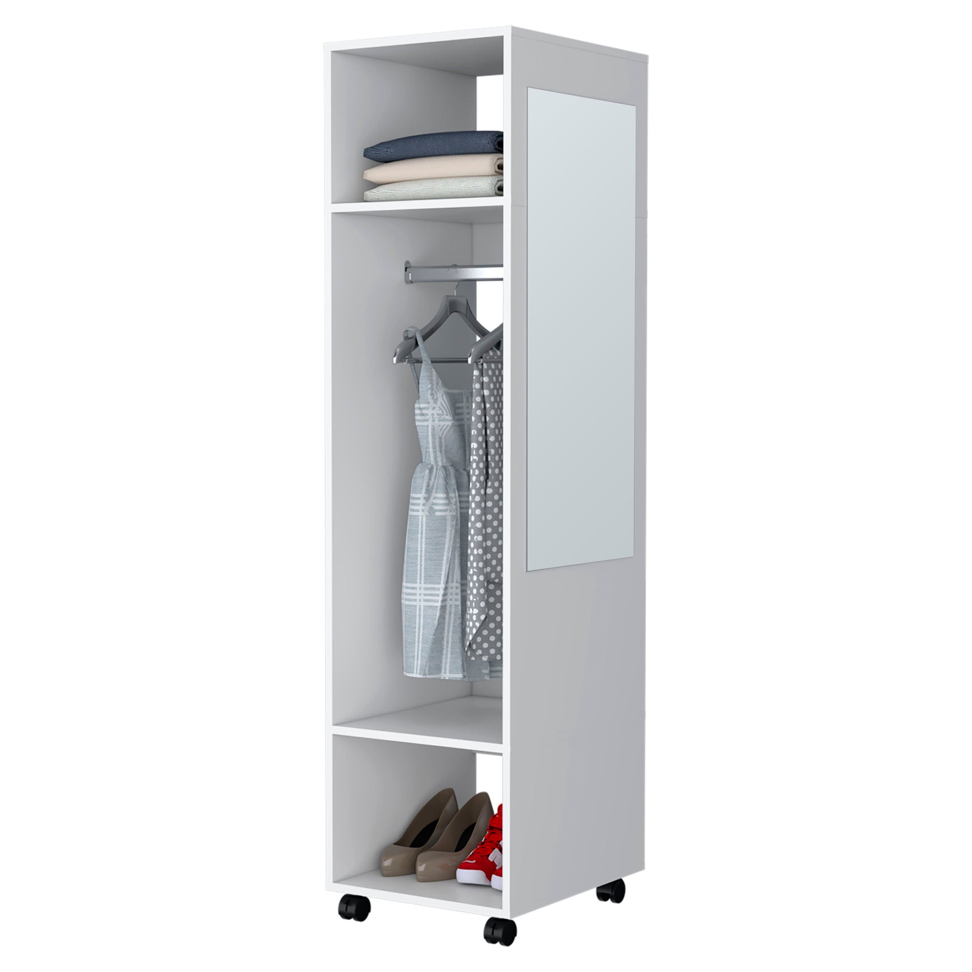 Benson Wardrobe In Melamine With Mirror And Open Storage White Bedroom Contemporary,Modern Particle Board Melamine