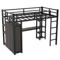 Metal Full Size Loft Bed With Desk,Shelves,Wardrobe, Black Full Black Metal