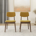 Carlos Dark Yellow Velvet Solid Back Side Chair Set Of 2 Solid Brown,Dark Yellow Brown Dining Room Foam Wipe Clean Mid Century Modern Dining Chairs 1 Foam Solid Wood,Velvet