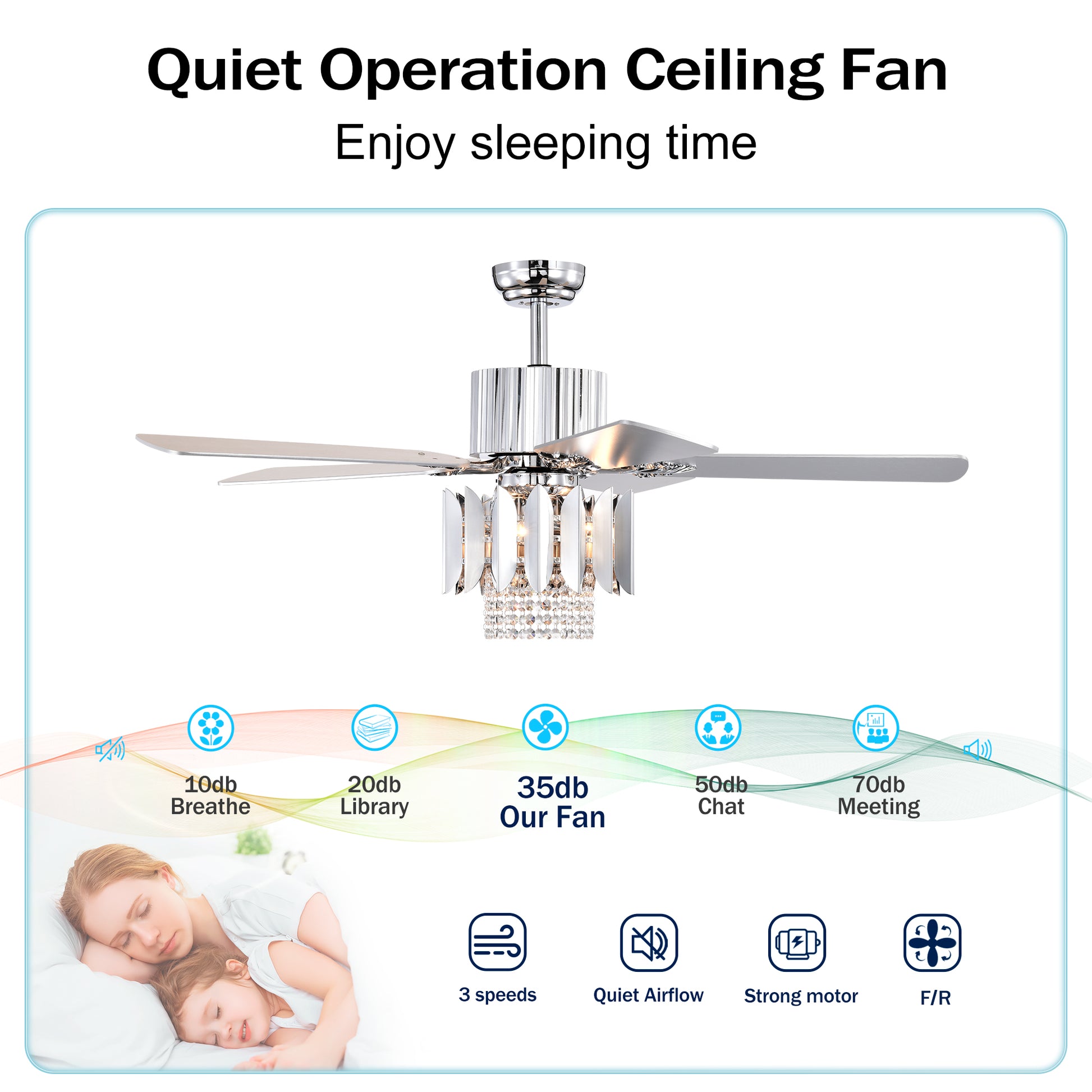 Crystal Ceiling Fan Reversible Blades 3 Wind Speeds Remote Control For Bedroom Living Dining Room Chrome Chrome American Design,American Traditional,Retro,Traditional,Vintage Crystal Iron