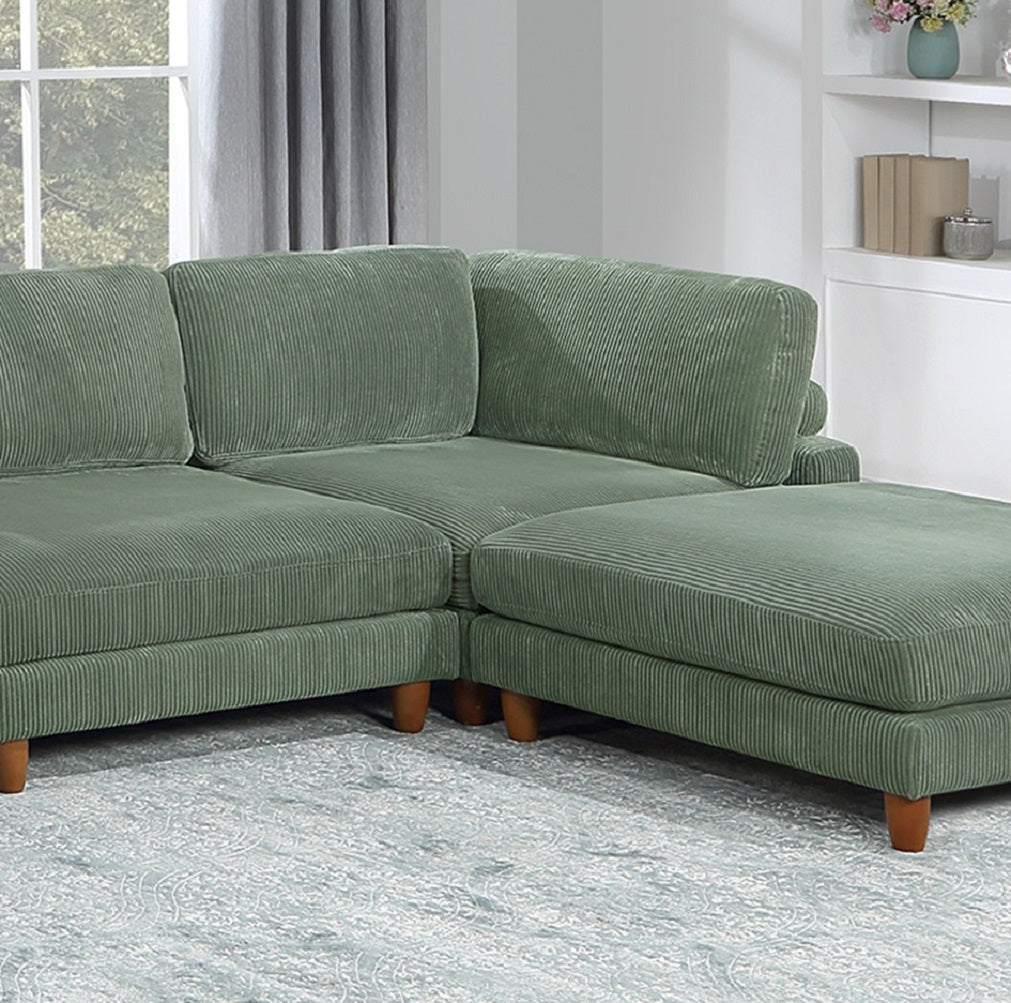 Contemporary Sage Color 6Pc Modular Sectional Set Corduroy Upholstery Couch 2X Corner Wedge, 2X Armless Chairs 2X Ottomans Living Room Sage Primary Living Space Cushion Back Contemporary,Modern Modular Rubberwood Corduroy 6 Seat