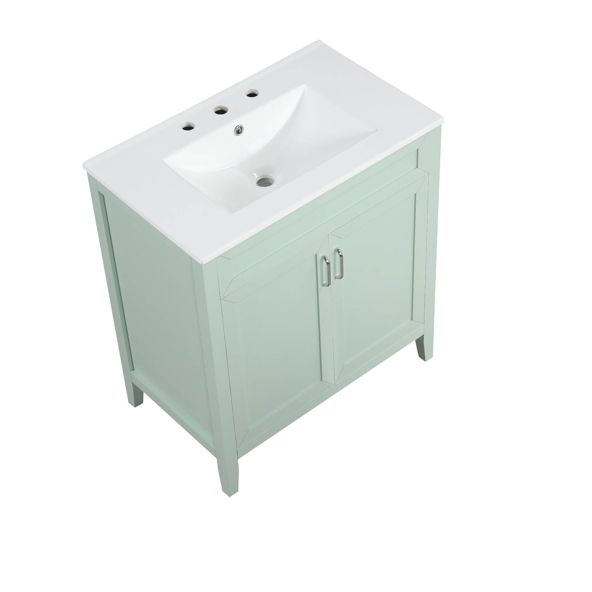 30" Bathroom Vanity With Sink, Multi Functional Bathroom Cabinet With Doors And Drawers, Solid Frame And Mdf Board, Green Green Solid Wood Mdf