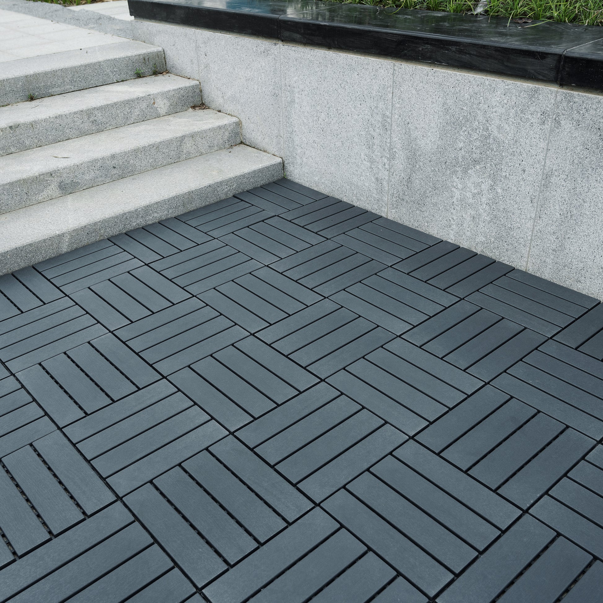 Plastic Interlocking Deck Tiles,44 Pack Patio Deck Tiles,12"X12" Square Waterproof Outdoor All Weather Use, Patio Decking Tiles For Poolside Balcony Backyard, Grey Grey Polypropylene