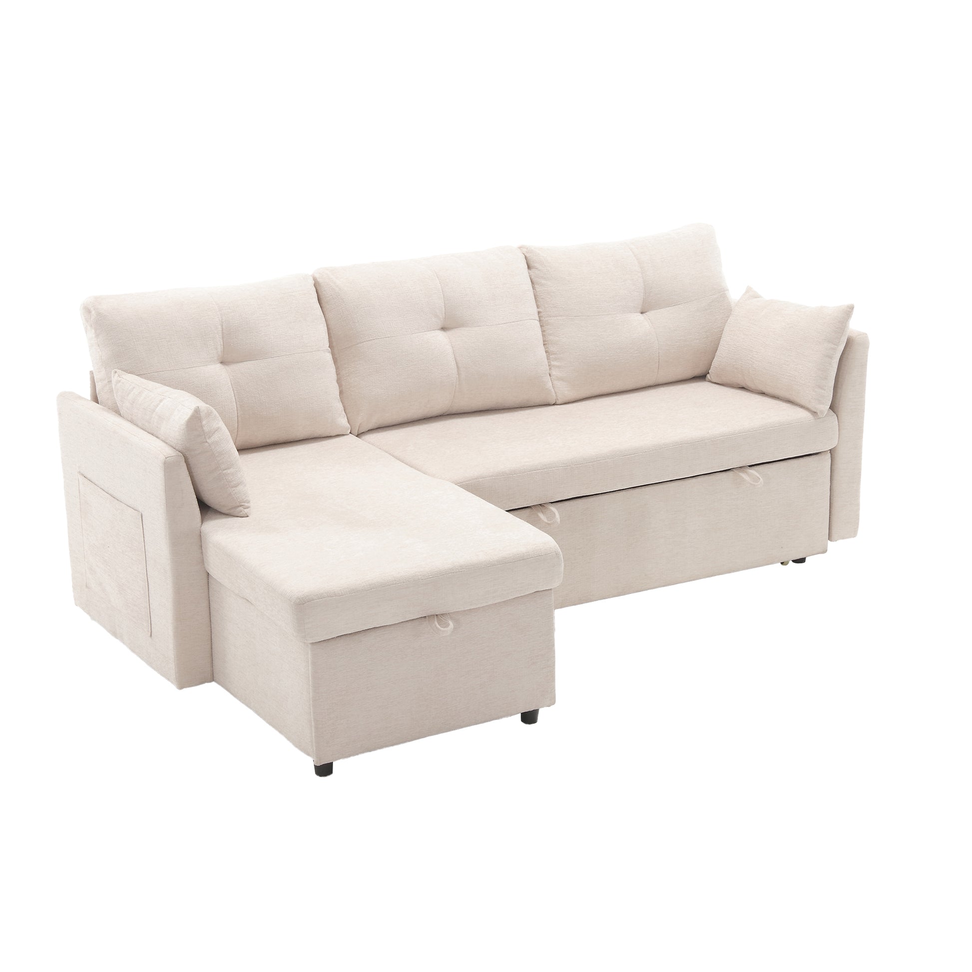 United We Win Furniture, Modular L Shaped Sofa, Modular Long Sofa With Reversible Chaise Lounge, Sofa Bed, Sleeper Sofa, Modular Sofa Combination With Storage Seats. Beige Chenille 3 Seat