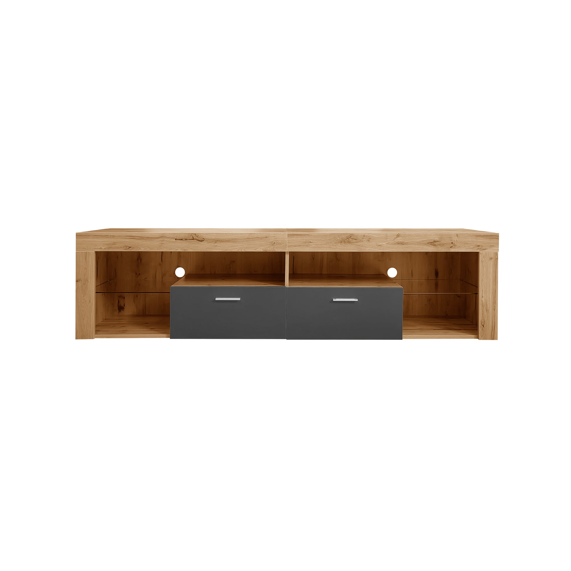 Modern Design Tv Stands For Tvs Up To 80'', Led Light Entertainment Center, Media Console With 6 Storage Cabinets, Tv Cabinet For Living Room, Bedroom, Home Theatre Black,Wood Brown Primary Living Space 70 79 Inches 70 79 Inches Modern 75 Inches Particle