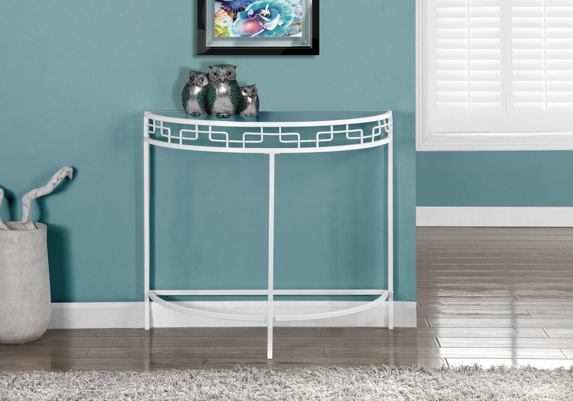 Accent Table, Console, Entryway, Narrow, Sofa, Living Room, Bedroom, Clear Tempered Glass, White Metal, Contemporary, Modern White Metal