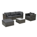 Patio Furniture, Outdoor Furniture, Seasonal Pe Wicker Furniture, 6 Set Wicker Furniture With Tempered Glass Coffee Table Dark Gray Seats 4 Pe Rattan Iron Waterproof Fabric