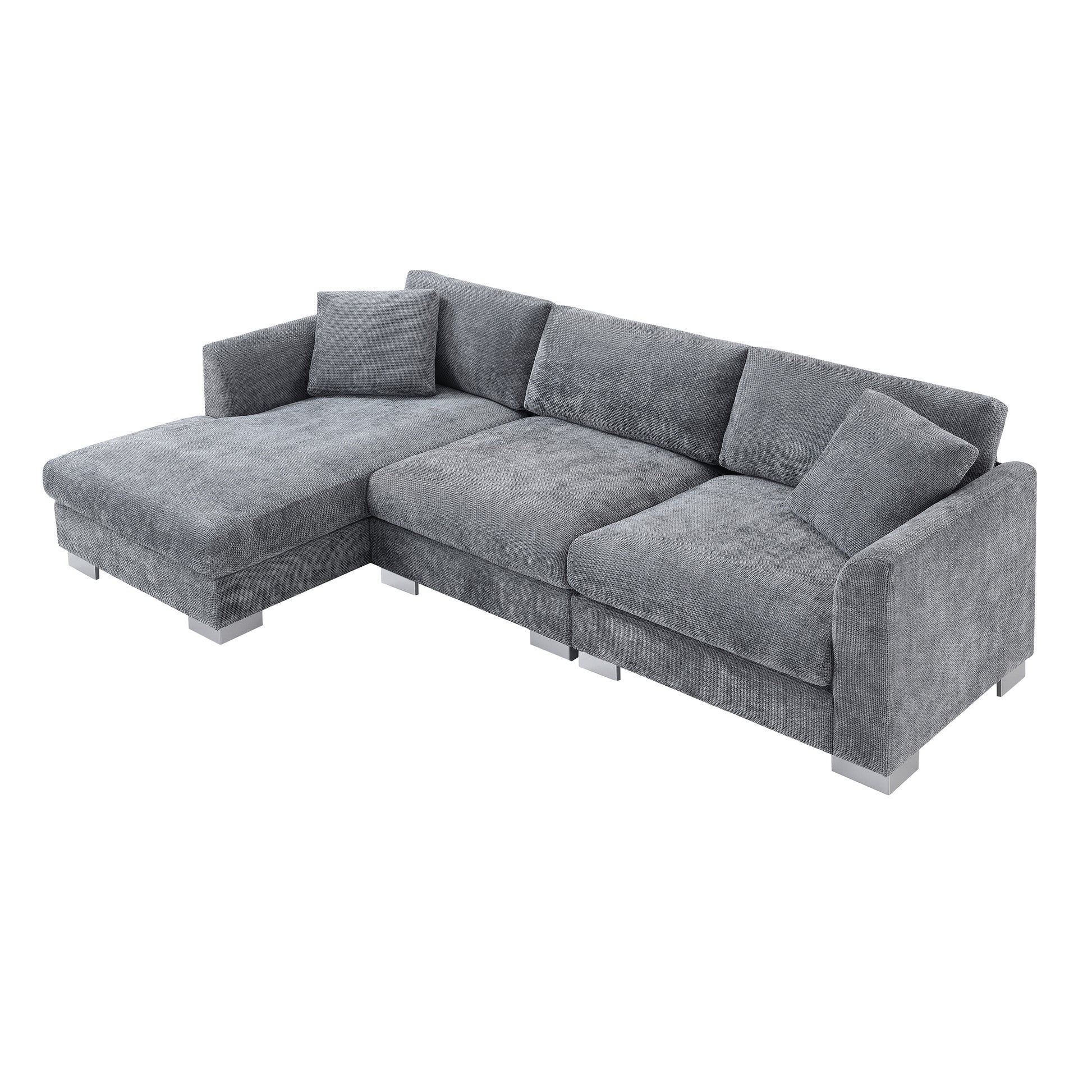 96*56" Modern Cloud Sectional Sofa,L Shaped Luxury Couch Set With 2 Free Pillows,4 Seat Chenille Indoor Furniture With Oversized Chaise For Living Room,Apartment,Office,3 Colors Gray Chenille 4 Seat