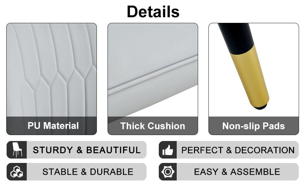 Table And Chair Set, Round Table With White Marble Pattern, Gold Mdf Table Legs, Soft And Comfortable Dining Chair, Suitable For Kitchen And Living Room White Seats 4 Mdf