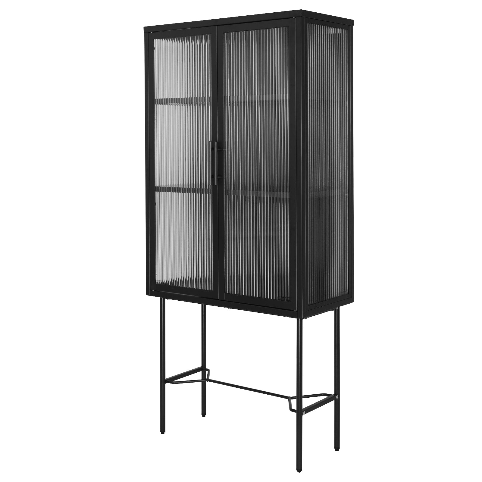 Elegant Floor Cabinet With 2 Tampered Glass Doors Living Room Display Cabinet With Adjustable Shelves Anti Tip Dust Free Easy Assembly Black Color Black Steel