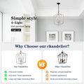 4 Light Farmhouse Chandeliers, Matte Black And Sliver Matte Black Vintage Cage Light Fixture ,Adjustable Height Chandeliers For Dining Room, Bedroom, Living Room, Confere E12 Bulbs Not Included Matt