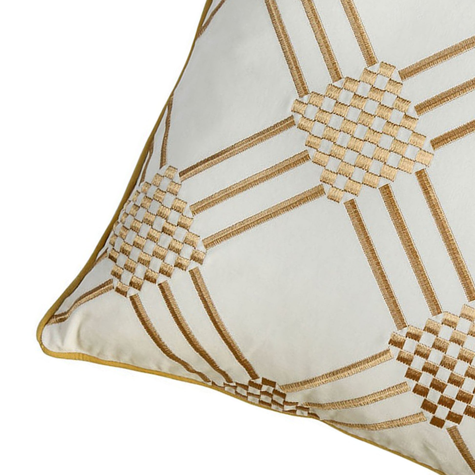 Contemporary Style Set Of 2 Throw Pillows With Diamond Patterns, Ivory, Yellow Ivory Polyester