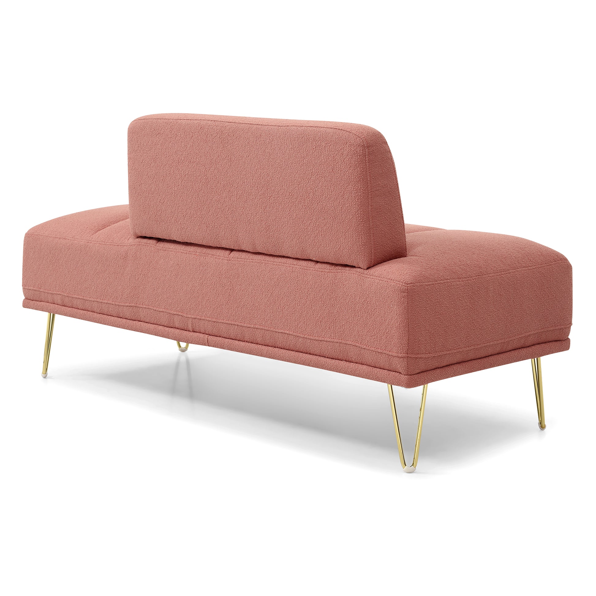 56.3"Inch Width Modern End Of Bed Bench,Teddy Fabric Upholstered 2 Seater Sofa Couch Entryway Ottoman Bench, Fuzzy Sofa Stool Footrest Window Bench With Gold Metal Legs For Bedroom, Living Room,Pink Pink Wood Modern Foam Teddy 2 Seat