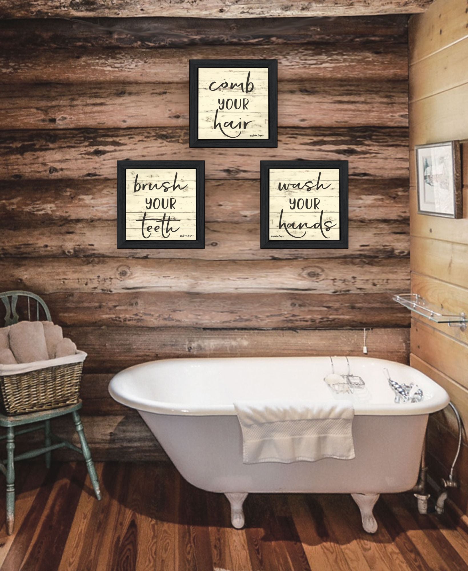 "Bathroom Commands" Framed Wall Art For Bathroom, Wall Art Print For Home Decor, Bathroom Wall Art By Susie Boyer Multicolor Wood Paper