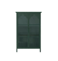 2 Doors Metal Storage Cabinet,Display Cabinet With Glass Doors,Metal Kitchen Sideboard Buffet Cabinet,Glass Storage Cabinet For Dining Room,Living Room,Bedroom Dark Green Modern Iron