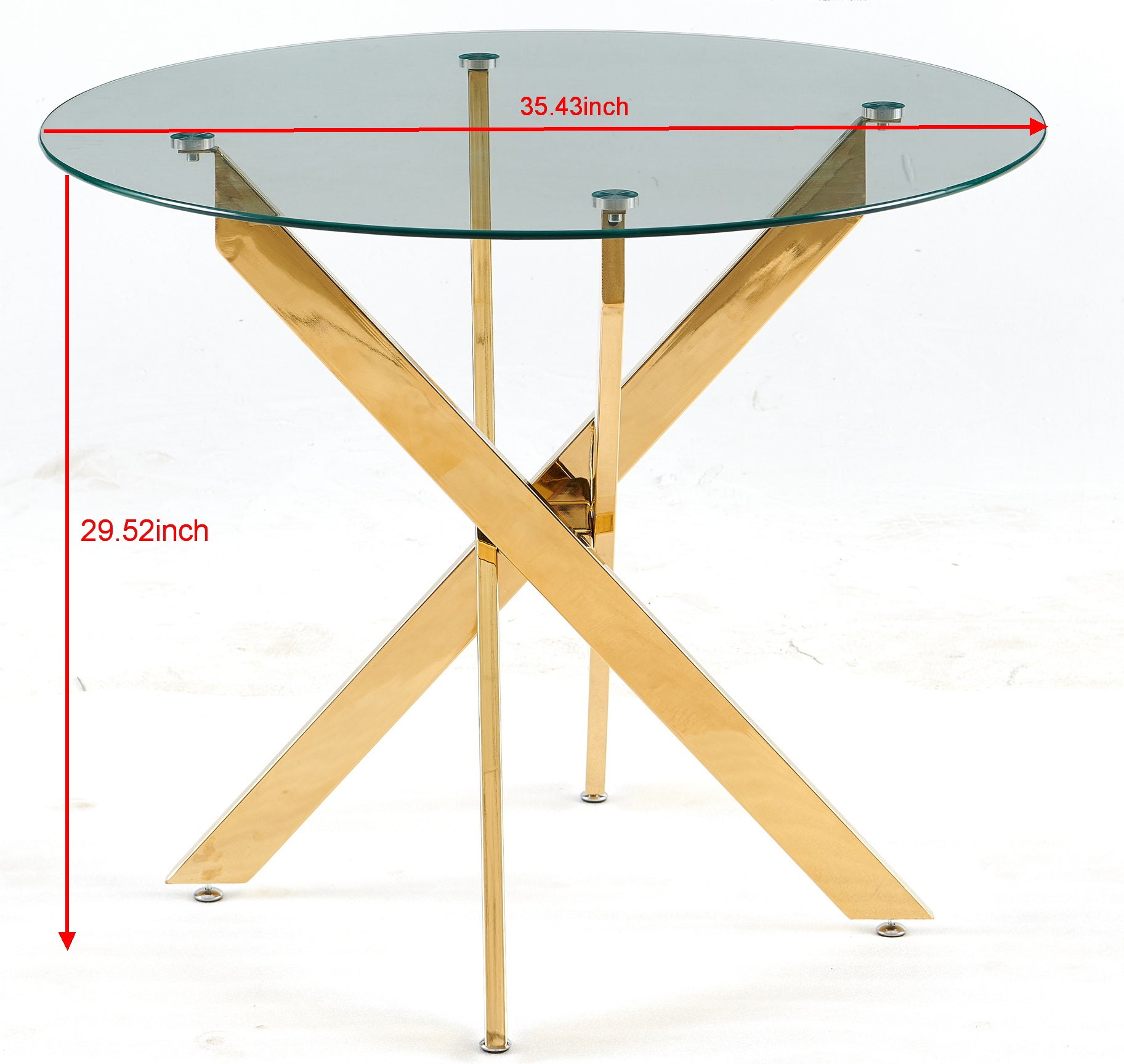 Golden Dining Table With Cross Metal Leg And Glass,Modern Space Saving Kitchen Table For Living Room Golden Glass Metal