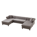 135.5 Inch Modern Style Chenille Three Piece Sofa, Pull Point Design U Shaped Sofa Two Chaise Longue Seats, Two Pillows And Wooden Feet, Suitable For Living Room, Bedroom, Lounge And Projection Room