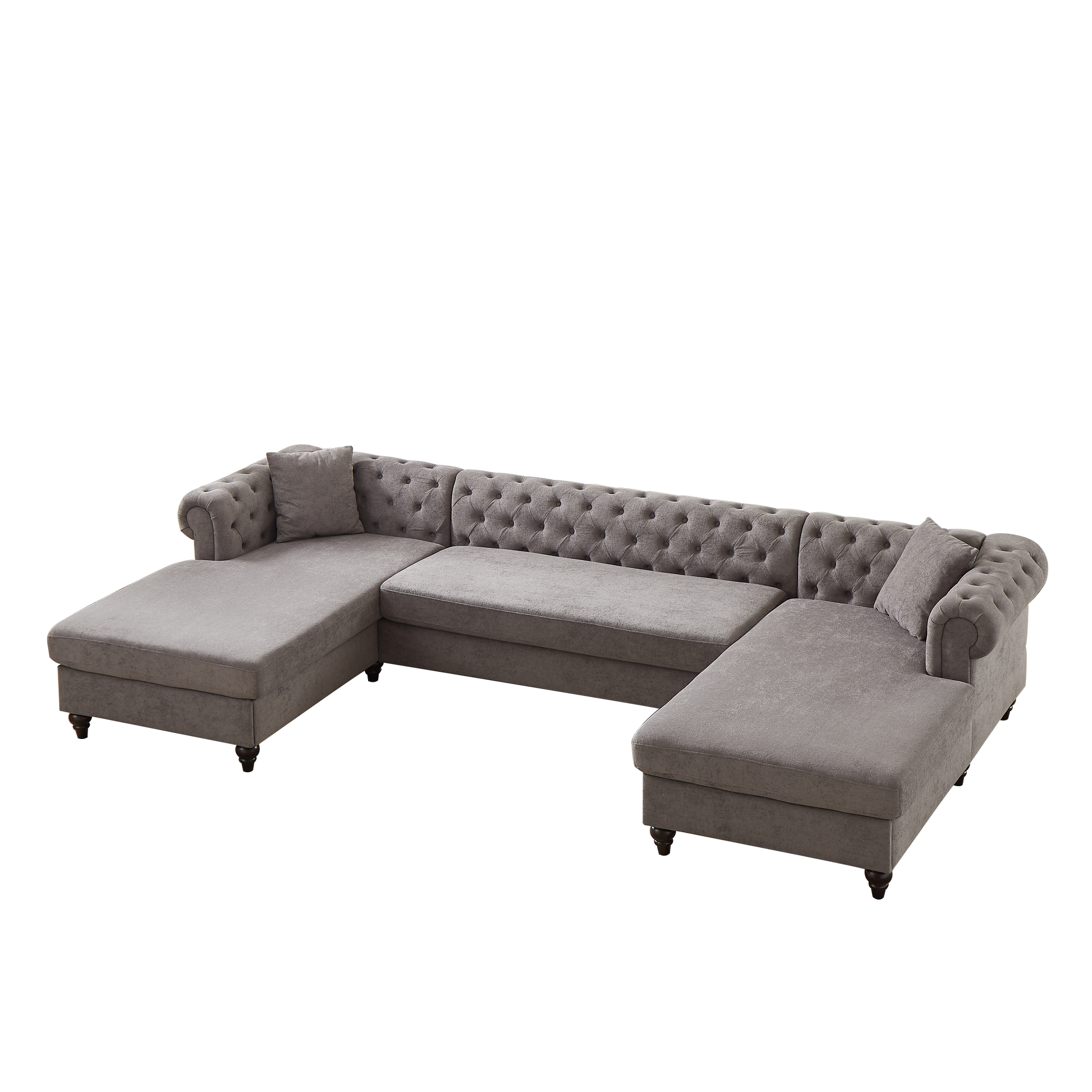 135.5 Inch Modern Style Chenille Three Piece Sofa, Pull Point Design U Shaped Sofa Two Chaise Longue Seats, Two Pillows And Wooden Feet, Suitable For Living Room, Bedroom, Lounge And Projection Room