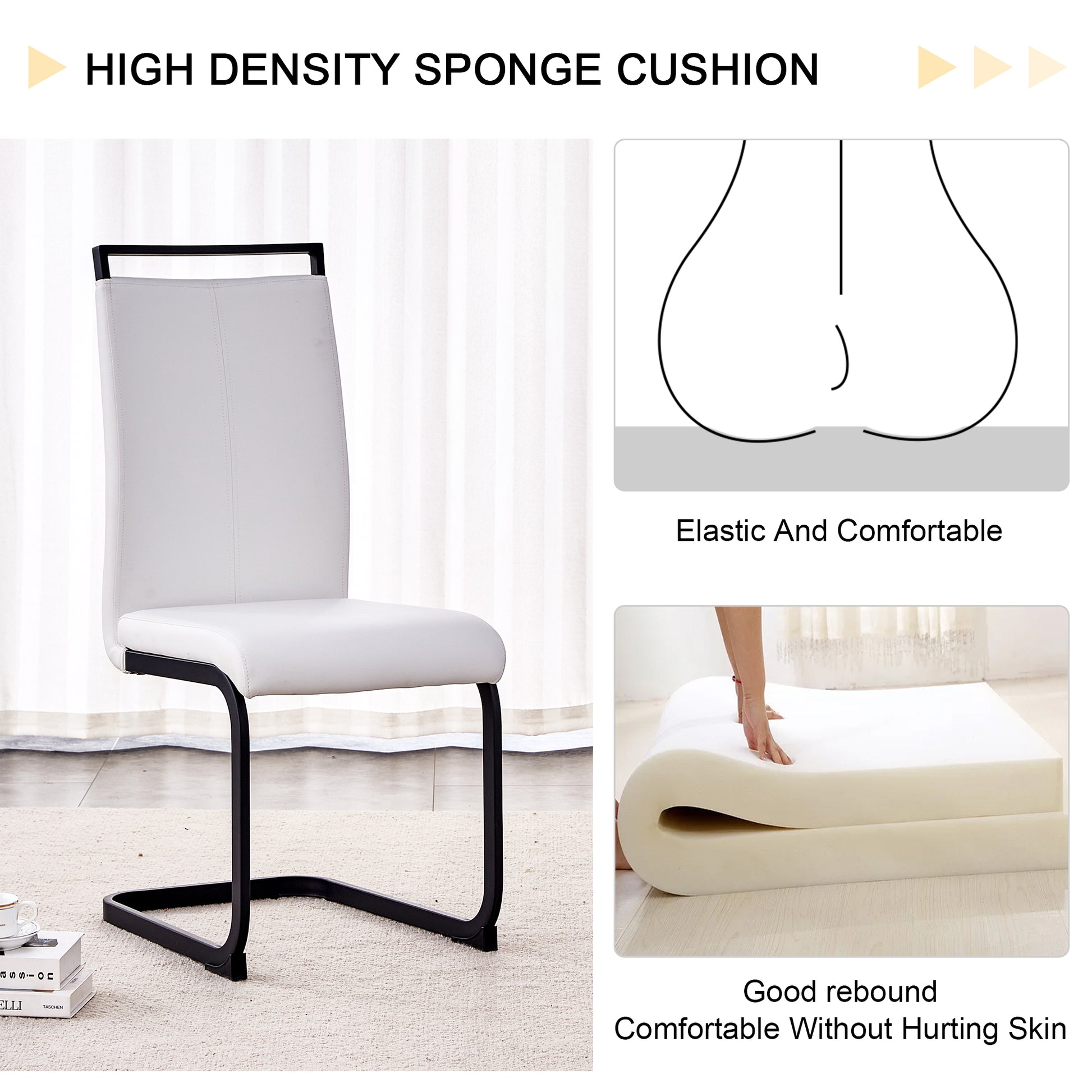 Table And Chair Set, Modern Dining Table, Black Tabletop And Black Mdf Leg Table, Soft And Comfortable Dining Chair, Perfect For Dinner, Meetings, Home And Office Decor White Black Mdf