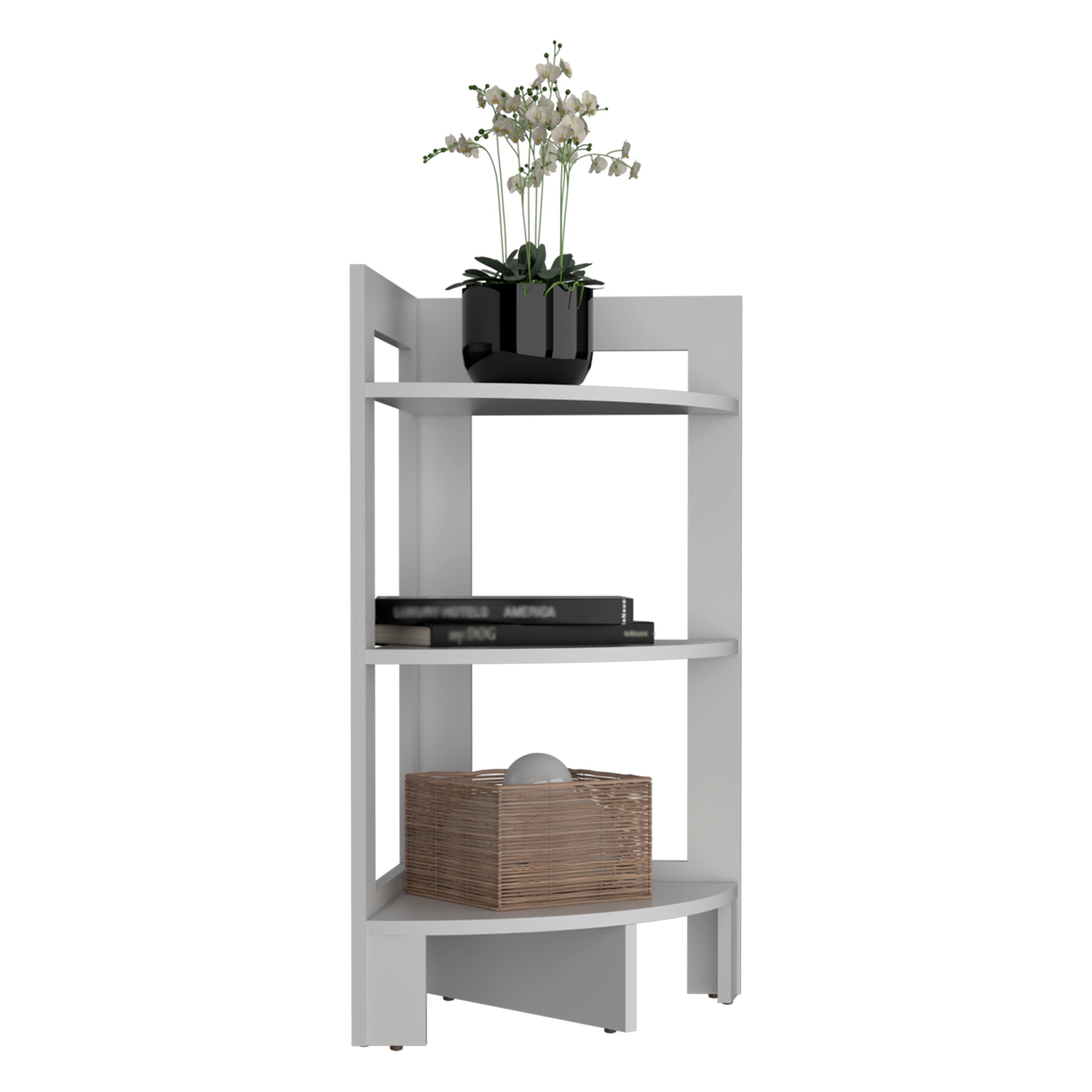 Riga Corner 3 Tier Shelf Side Table 31.7" Highsofa Table, End Table With Tray White Desk Top Bathroom Modern Freestanding Open Storage Coffee & End Tables Rectangular Particle Board