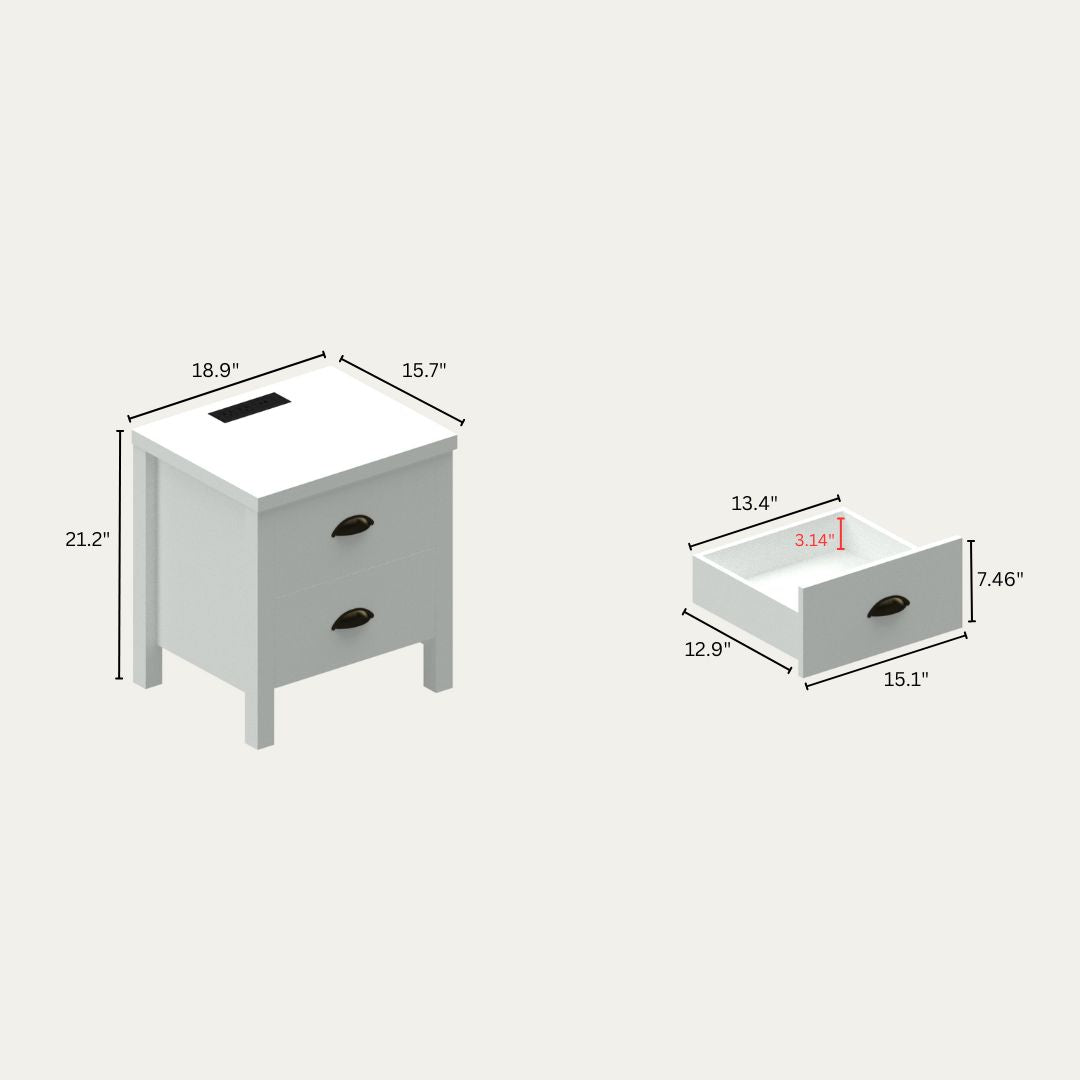 Safari Night Stand With Charging Station With Usb & Type Cdrawer Slide Pre Assembly, End Table With Drawers For Bedroom Living Room, Side Table For Bedroom, Easy Assembly, Classic White Off White 2 Drawers Bedroom Bedside Cabinet American Design,American