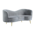Enzo 74 Inch Modern Loveseat, Channel Tufted Kidney Shape, Gray And Gold Gray Wood 3 Seat