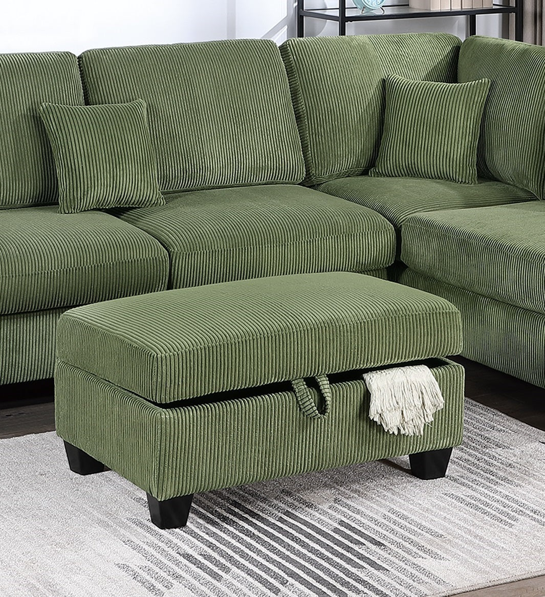 Gorgeous Sage Color 3Pc Sectional Set Corduroy Upholstered Laf Sofa Raf Chaise Ottoman L Sectional Living Room Furniture Sage Primary Living Space Cushion Back Contemporary,Modern L Shaped Rubberwood Rolled Arms Corduroy 6 Seat