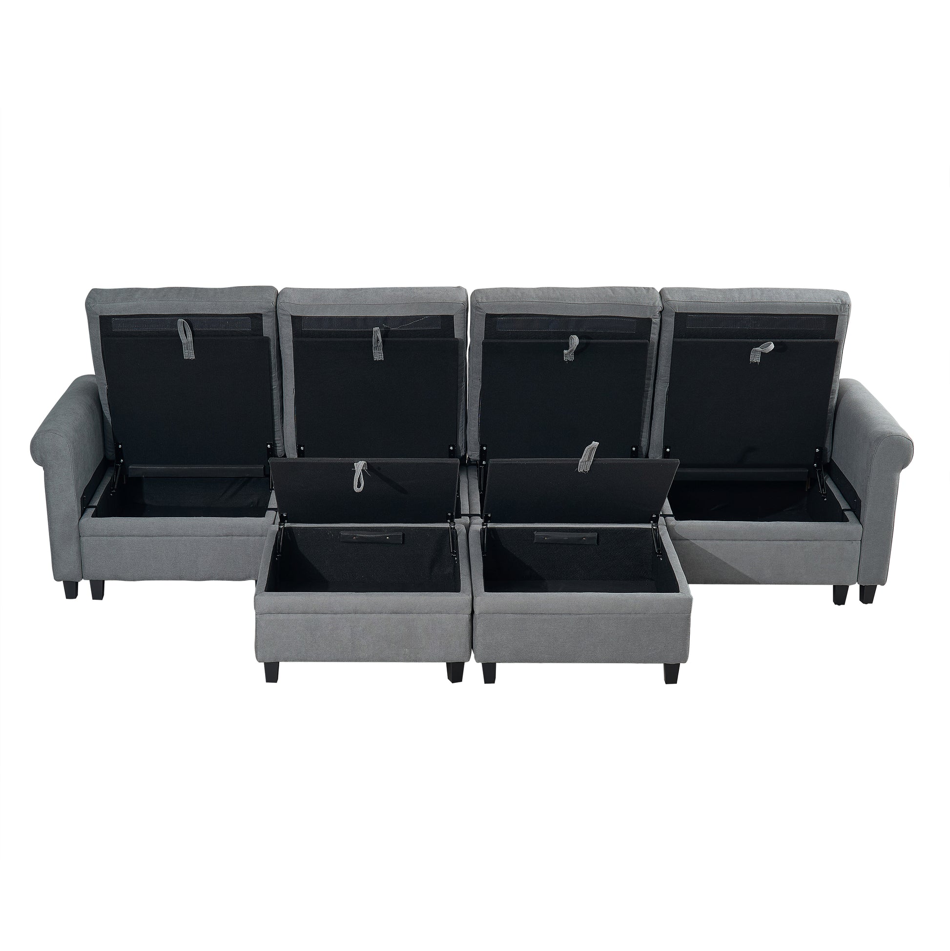 U Shaped Sectional Couch Convertible Sectional Couch With Double Chaise 6 Seat Sectional Sofa For Living Room Grey Fabric 6 Seat