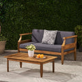 Aston Acacia Wood Outdoor Loveseat Set Loveseat&Coffee Table Teak Finish Dark Gray Cushion Teak Acacia Wood