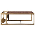 Retro Brown Coffee Table With Magazine Holder Brown Primary Living Space Rectangular Genuine Leather Sled