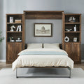 Queen Size Half Self Close And Open Murphy Bed With 2 Side Cabinet Storage Shelf, Cabinet Space Saving Bed Perfect For Guest Room, Bed Room, Guest Room, Home Office, Brown Box Spring Not Required Queen Brown Wood Brown Pine Murphy Solid Wood Mdf