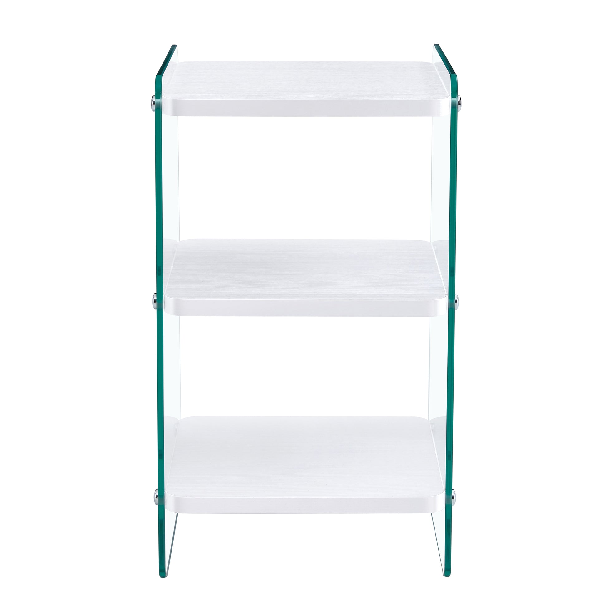 Three Levels Of Bedside Tables. The Board Surface Is Mdf, With White Stickers, And Both Sides Are Transparent Tempered Glass. The Design Is Simple And Generous, With Storage Function. White Mdf Glass