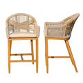 Bar Stools Set Of 2 With Arm And Backrest, Outdoor Counter Height Bar Chairs With Cushion, Aluminum Tall Bar Stools Modern Textilene Rope Boho Barstools For Garden, Pool, Patio, Kitchen Rounded Backre Yes Khaki Garden & Outdoor 2 Person Seating Group