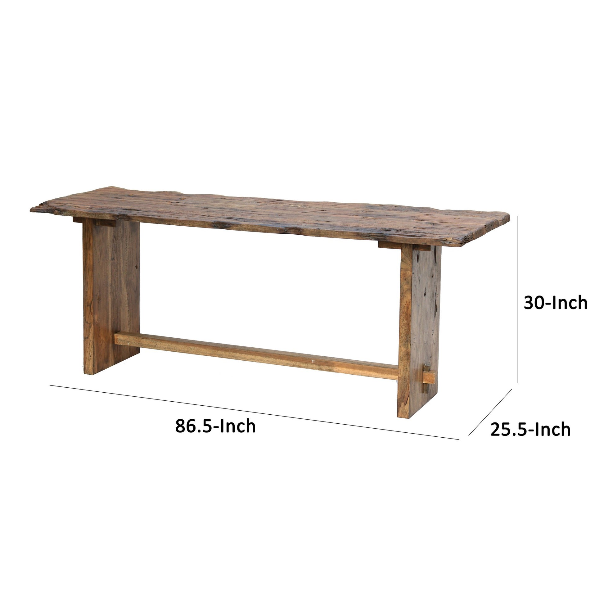 87 Inch Rustic Console Table, Live Edge Wood, Distressed Brown Brown Wood