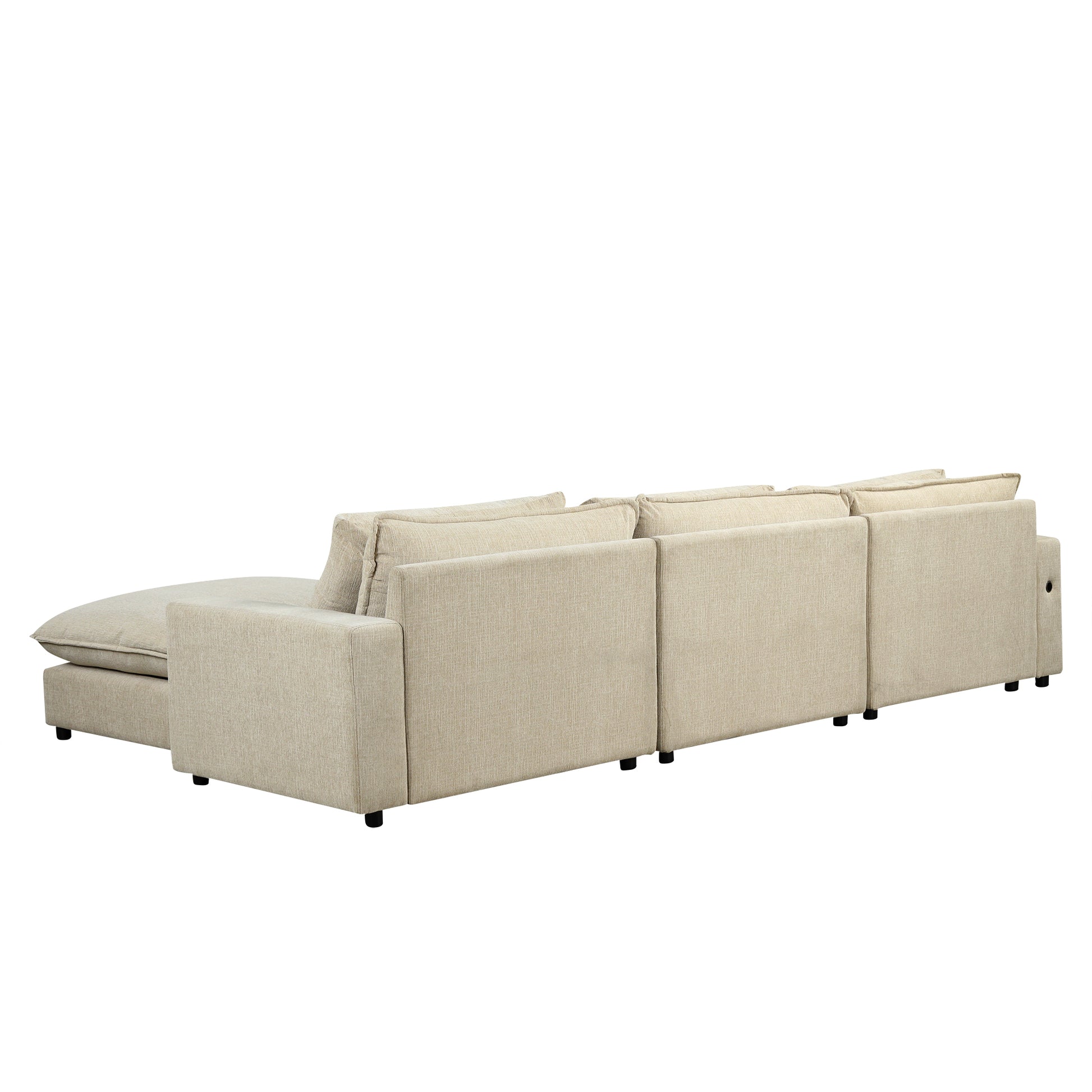 128" Sectional Sofa Cloud Sofa Chenille Upholstered Sofa Couch With Movable Ottoman, Comfortable Seat Cushions, Charging Ports And Three Back Pillows For Living Room, Beige Beige Foam Chenille 4 Seat