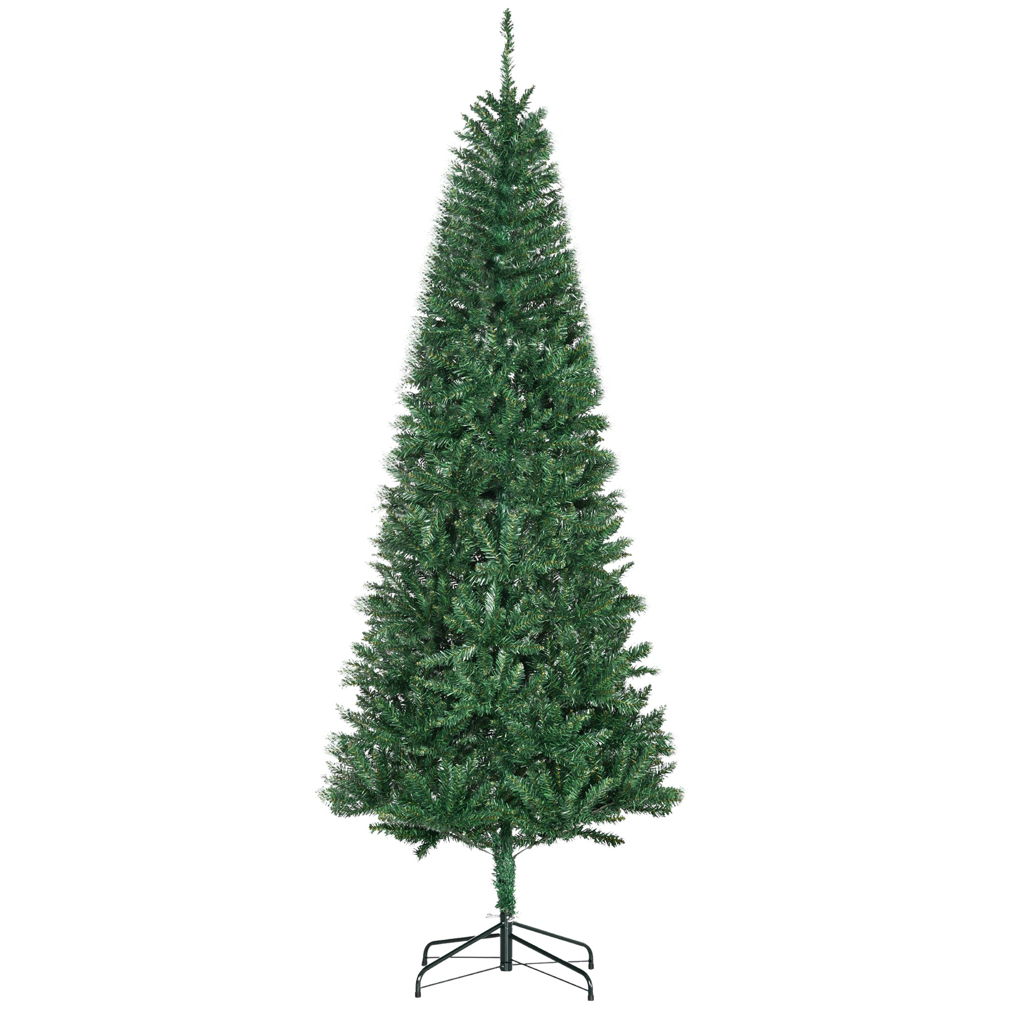 Homcom 7' Tall Unlit Slim Fir Artificial Christmas Tree With Realistic Branches, And 865 Tips, Green Green Plastic