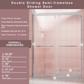 56 60 In. W X 72 In. H Semi Frameless Shower Door, Double Sliding Shower Door, 1 4