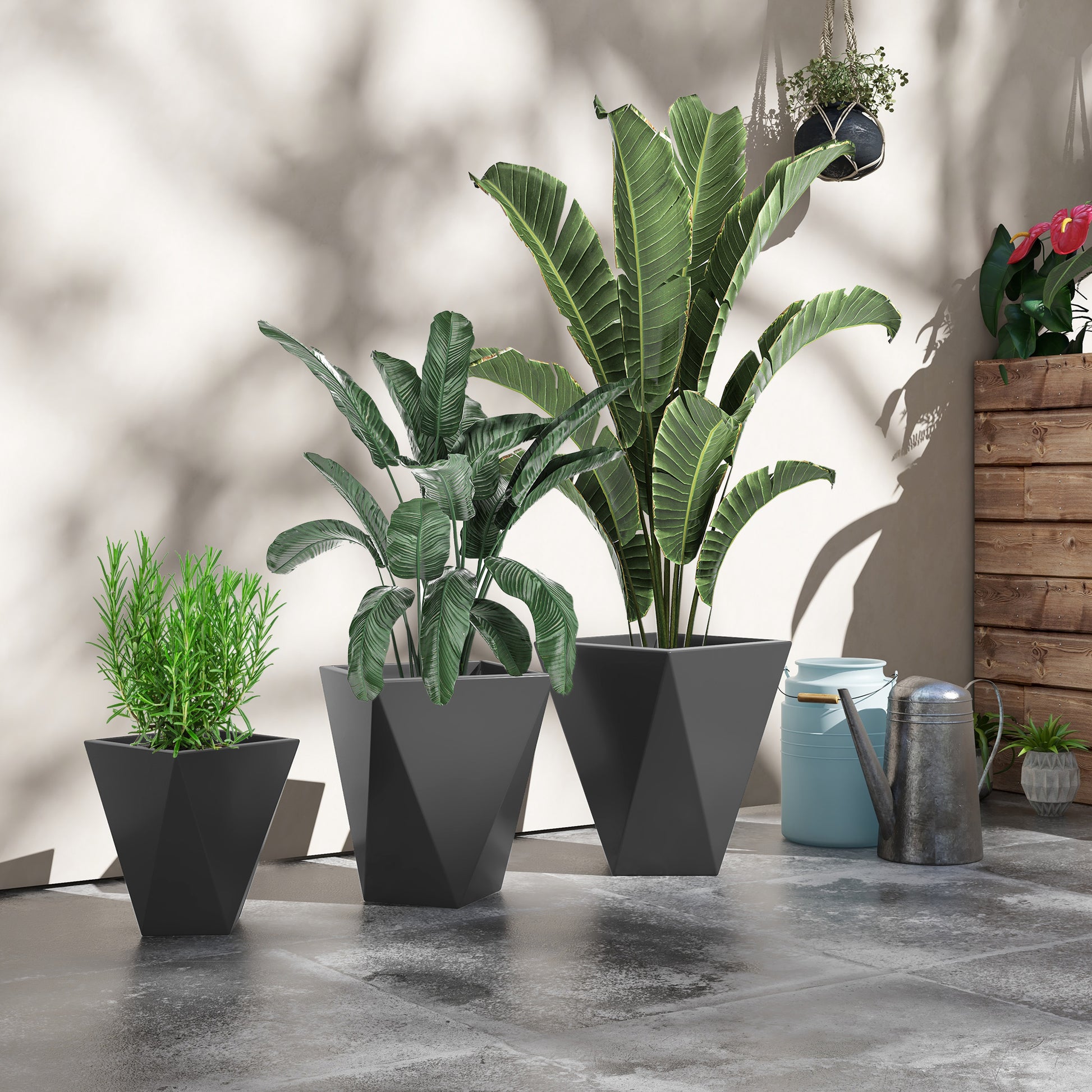 patio plant pots sale Outsunny Set Of 3 Tall Planters, 18", 15.25", 11.75", Mgo Indoor Outdo