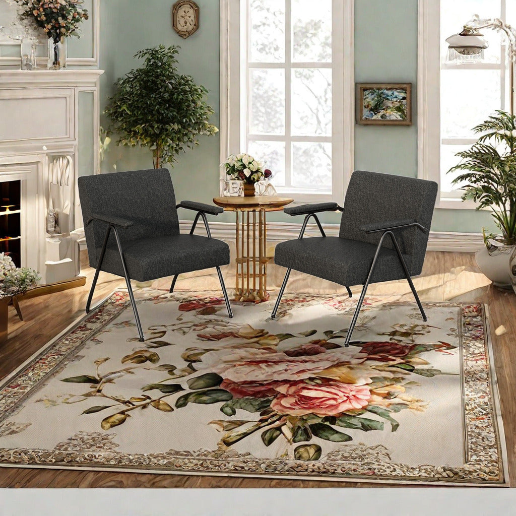 Fx P91 Bk Sofa Chair Modern Black Accent Chair With Metal Frame Stylish Upholstered Single Sofa, Perfect For Living Room, Bedroom, And Office Decor Temu Suitable Black Linen