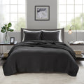 3 Piece Quilt Set Black King Cal King King Black Microfiber