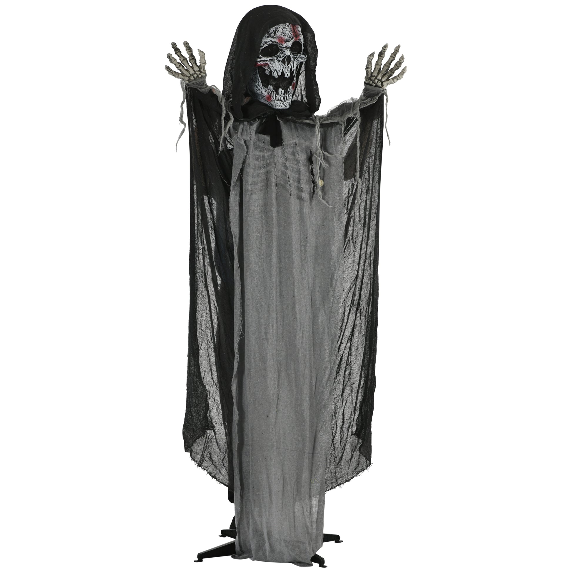 Outsunny 74" Life Size Outdoor Halloween Decorations Skeleton Witch, Animated Prop Animatronic Decor With Sound And Motion Activated, Light Up Eyes And Chest, Howling And Chain Sound Grey Polyester