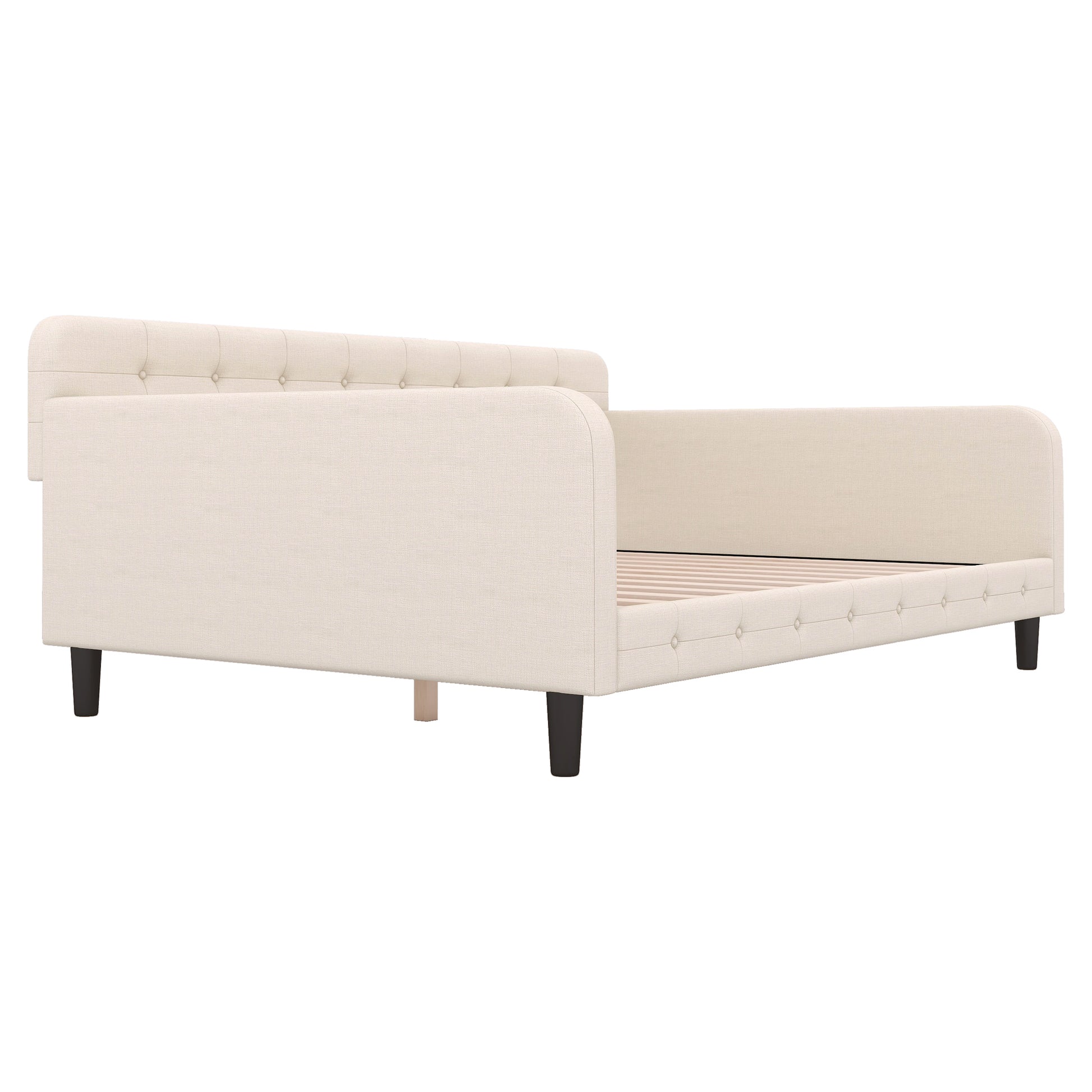 Full Size Upholstered Tufted Daybed With 4 Support Legs, Beige Box Spring Not Required Full Beige Wood Bedroom Daybeds Linen Upholstered