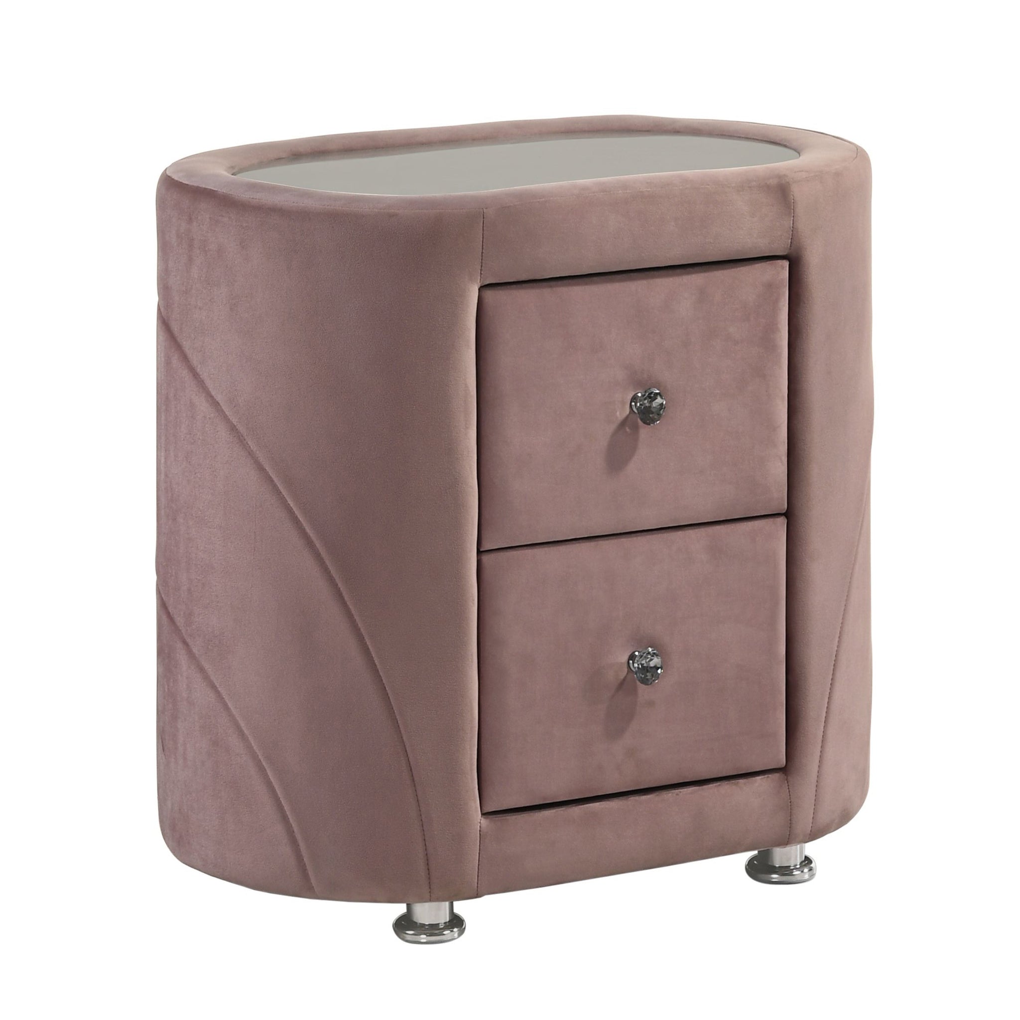 Pink Upholstered 2 Drawer Nightstand Pink 2 Drawers Bedroom Bedside Cabinet Modern Drawers Velvet