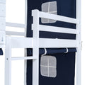 Twin Size Bunk Wood House Bed With Tent, Blue White Twin Blue Solid Wood Mdf