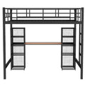 Full Size Metal Loft Bed With Built In Desk And Shelves, Black Brown Box Spring Not Required Full Black Brown Metal Bedroom Mdf Metal