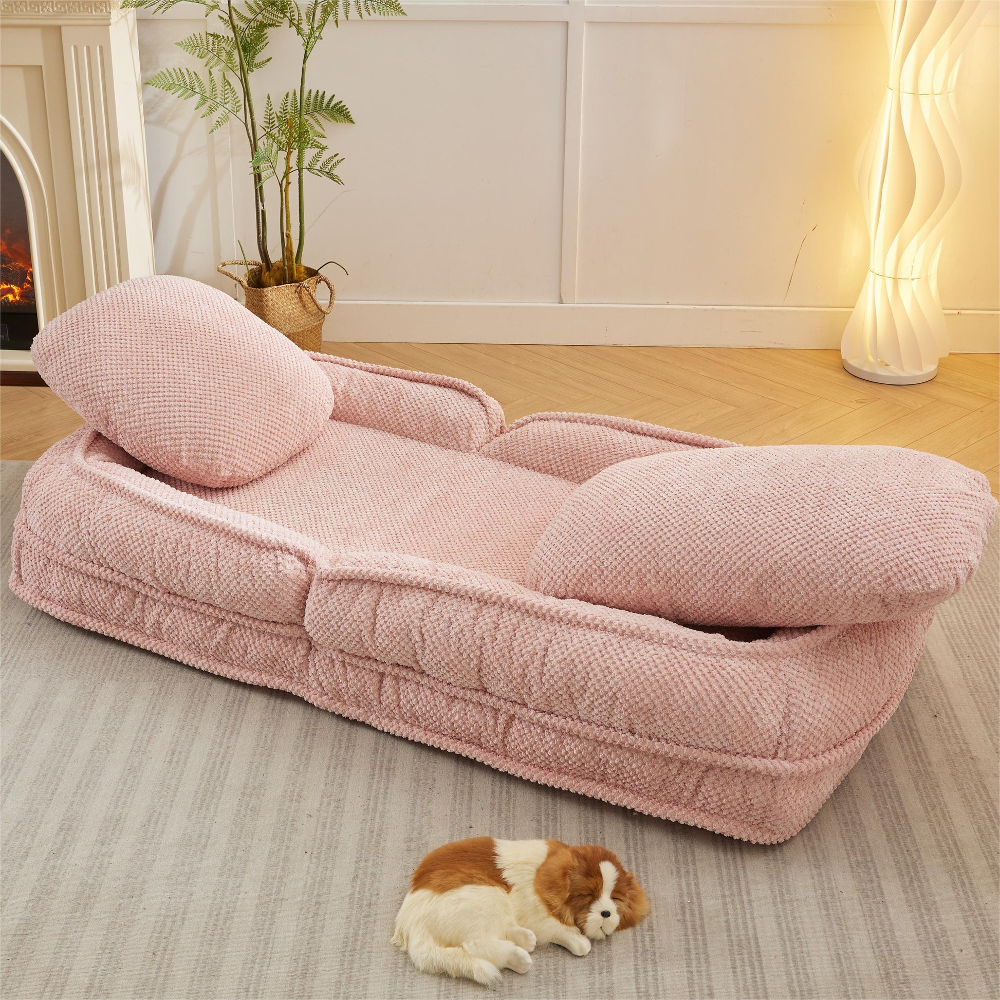 Human Dog Bed ,Lazy Sofa Couch ,5 Adjustable Position,Sit,Sleep,Fold,Suit To Put In Bedroom, Living Room ,Space Saving Design ,Pink Pink Polyester Metal Primary Living Space Medium Soft Cushion Back Modern Foam Polyester