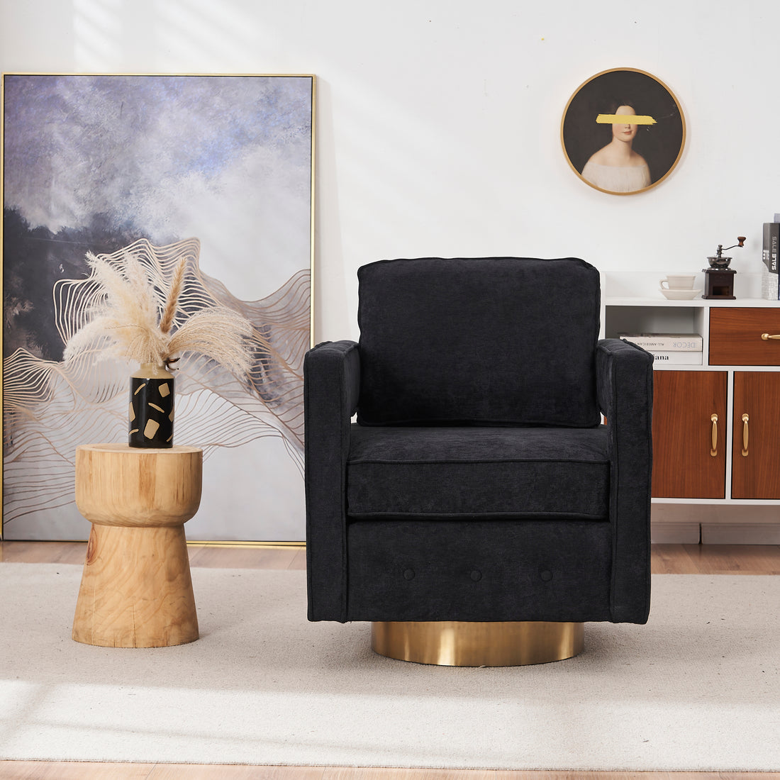 Swivel Barrel Chair For Living Room,360 Degree Swivel Club Modern Accent Single Sofa Chair, Small Leisure Arm Chair For Nursery, Hotel, Bedroom, Office Black Primary Living Space Modern Linen