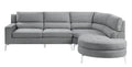 Contemporary Living Room Gray 2 Piece Sectional With Right Chaise Rounded End Plush Back Chrome Finished Legs Luxury Look Solid Wood Furniture Gray Polyester Wood Primary Living Space Contemporary,Modern Solid Wood 4 Seat