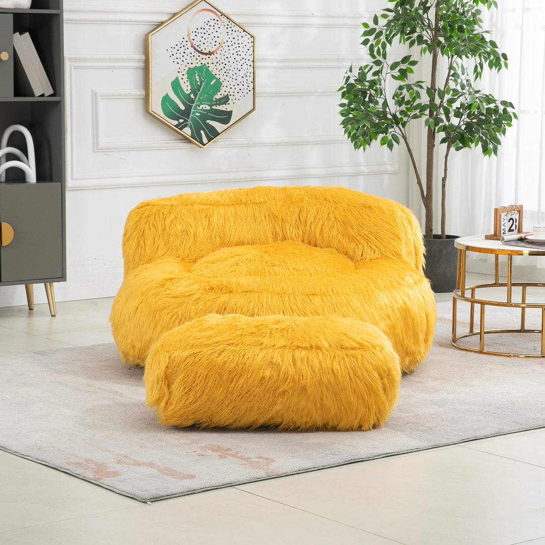 Coolmore Bean Bag Chair, Floor Sofa With Handle,Accent Sofa Chair With Ottoman For Gaming Reading Relaxing Yellow Yellow Foam Plush